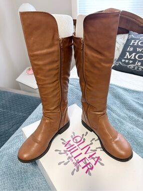 Olivia Miller Tall Over-the-Knee Riding Boots - Cognac Brown
